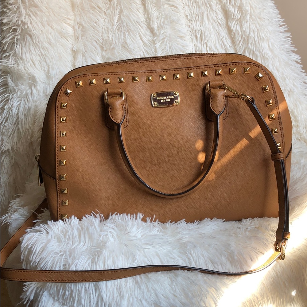 Michael Kors Brown Studded Satchel